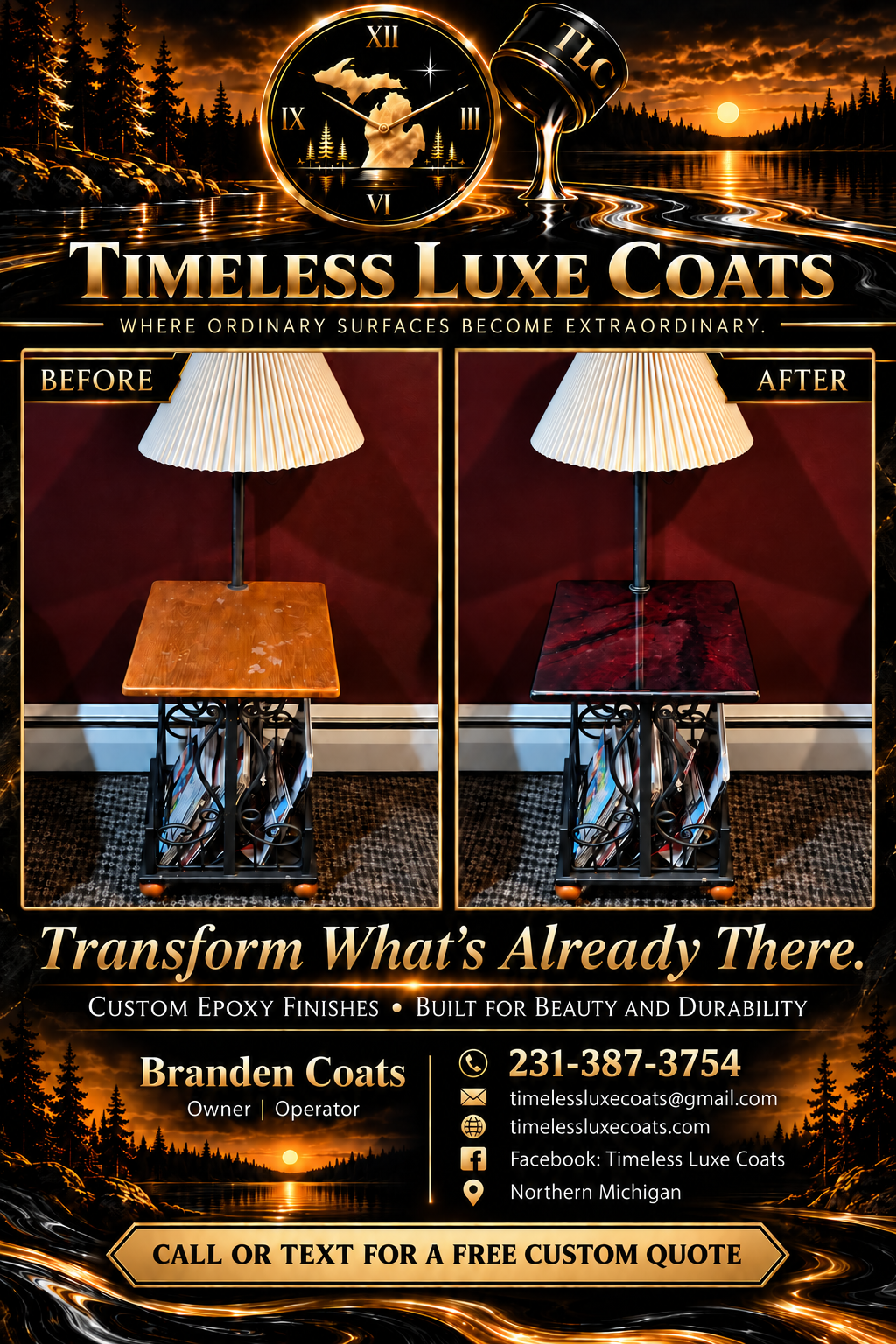 Lamp table refinishing before and after